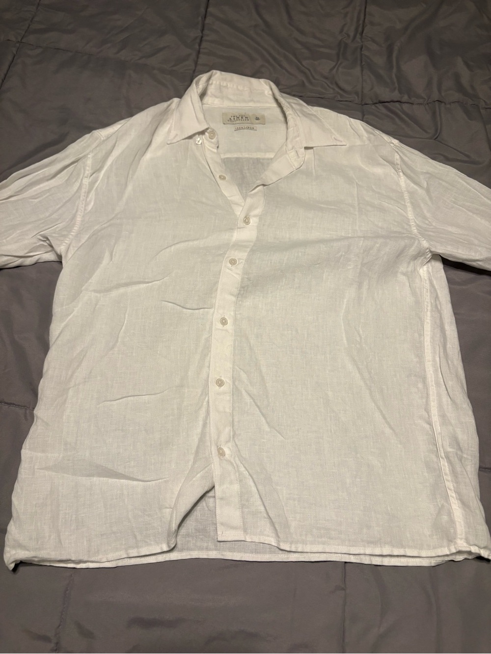 Abercrombie & Fitch White 100% Linen Collection Long-Sleeve Button-Down Shirt